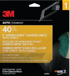 3M - Green Corps Sanding Disc with Stikit Attachment - 8 inch - 40 Grit - 5 Pack - 31550