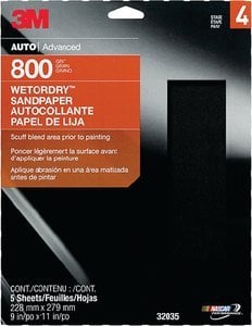 3M - Wetordry Sandpaper - 800 Grit - 9 inch x 11 inch - 5 Pack - 32035