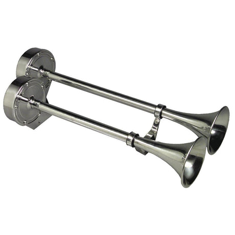 Schmitt & Ongaro Deluxe All-Stainless Dual Trumpet Horn - 12V - 10028