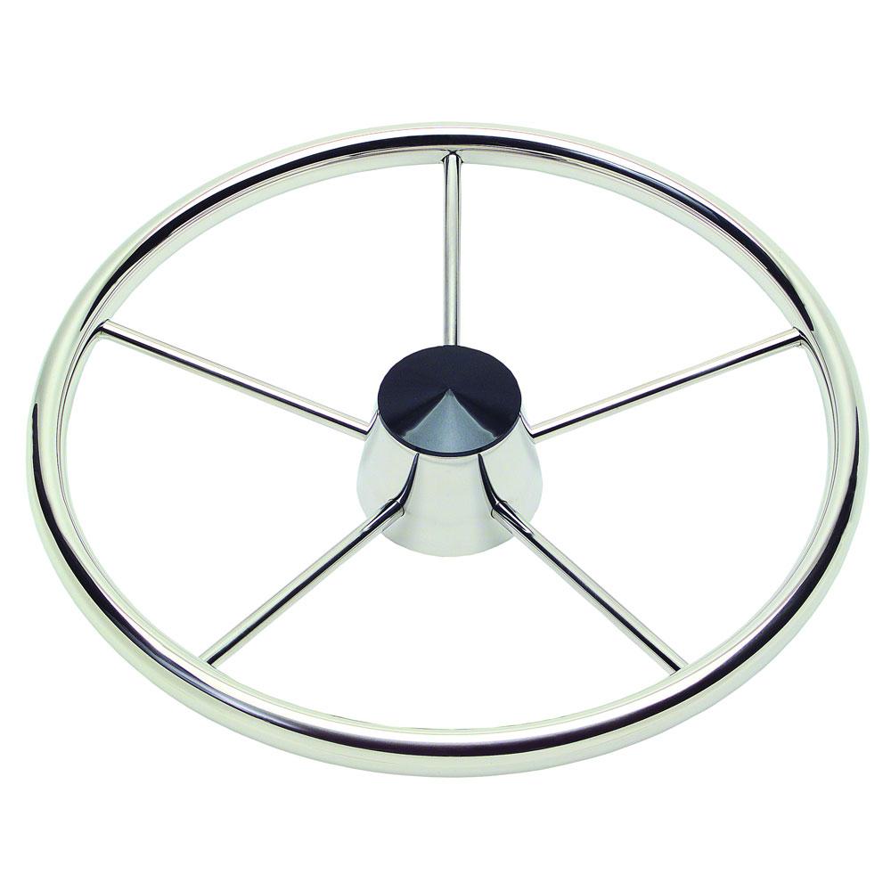 Schmitt & Ongaro 170 13.5" Stainless 5-Spoke Destroyer Wheel w/ Black Cap and Standard Rim - Fits 3/4" Tapered Shaft Helm - 1721321