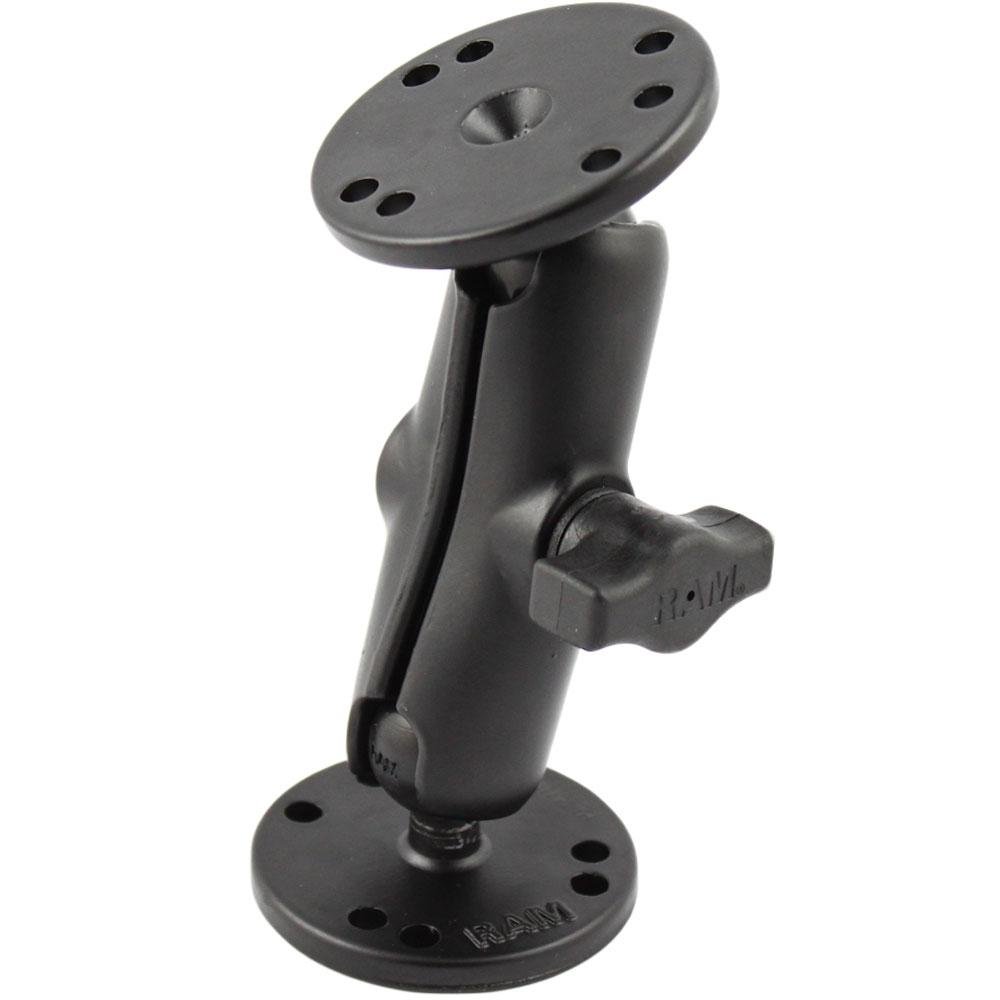 RAM Mount - 1" Ball Double Socket Arm with 2 2.5" Round Bases - AMPS Hole Pattern - RAM-B-101U