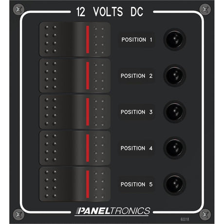 Paneltronics Waterproof Panel - DC 5-Position Illuminated Rocker Switch & Circuit Breaker - 9960018B