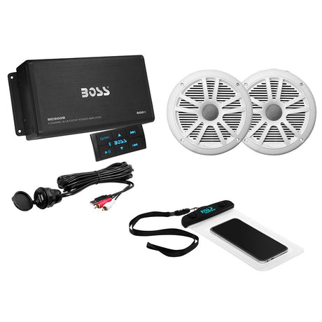 Boss Audio Systems - 500 Watt/4 Channel Bluetooth Amplifier WITH pair Marine Speakers & Usb Cable - ASK902B6