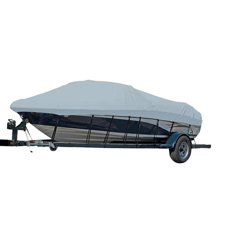 Carver Performance Poly-Guard Styled-to-Fit Boat Cover - Fits 19.5' Sterndrive V-Hull Runabout Boats (Including Eurostyle) w/Windshield & Hand/Bow Rails - Grey - 77119P-10