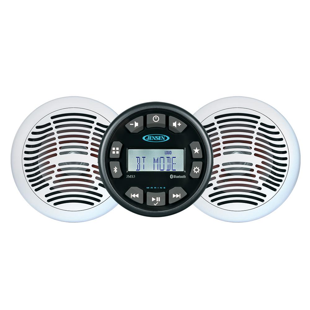 JENSEN JMS3SSPKG Marine Entertainment System w/AM/FM/USB Bluetooth Stereo & Pair AMS620W Speakers - JMS3SPKG