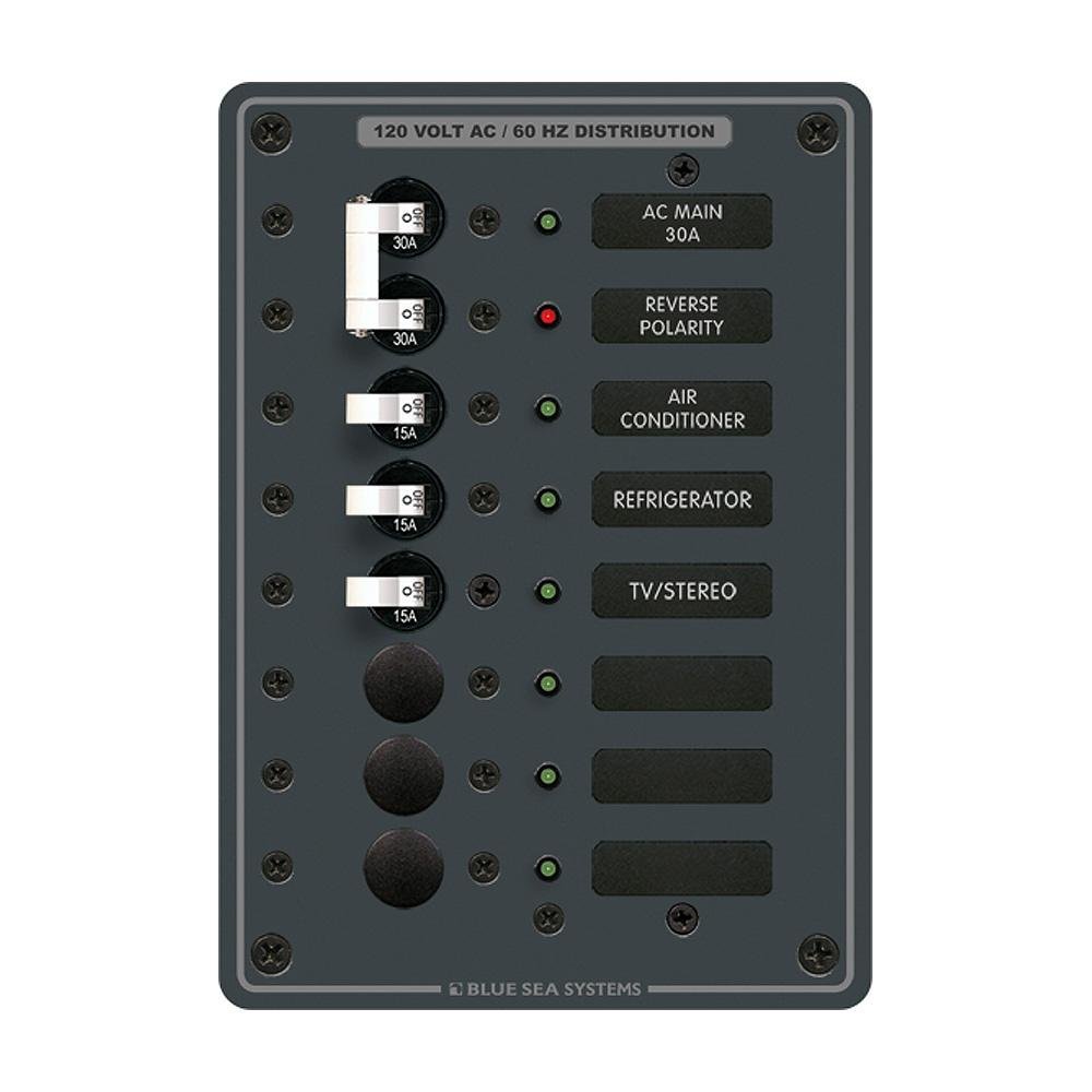 Blue Sea 8027 AC Main +6 Position Breaker Panel - White Switches - 8027