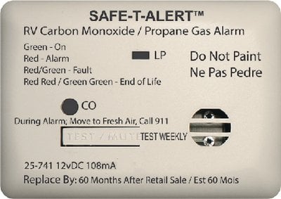 MINI RV DUAL CARBON MONOXIDE/PROPANE ALARM (SAFETALERT) - 25741WT