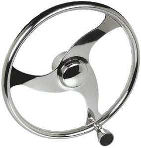 3 Spoke Stainless Steering Wheel With Turning Knob (SeaChoice) - 28611