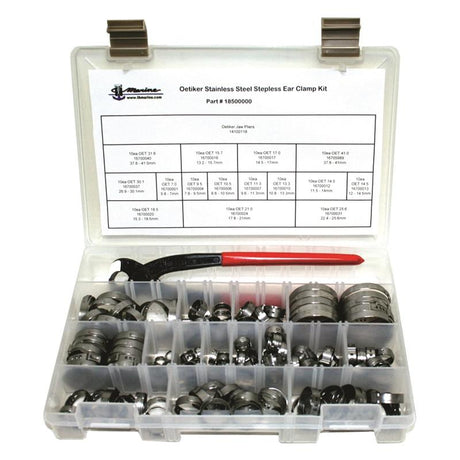 Cook Mfg - Oetiker Stainless Steel Stepless Ear Clamp Kit With Crimping Tool (Contains 10 Each of the 15 Most Needed Sizes) - 18500000