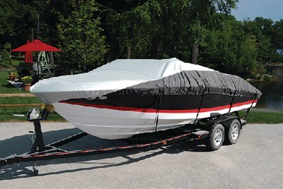 Taylor Made -  BoatGuard Eclipse Boat Cover With Storage Bag, Tie-Down Straps and Support Pole - For V-Hull Runabout Bow Rider -  17'-19' -  70905