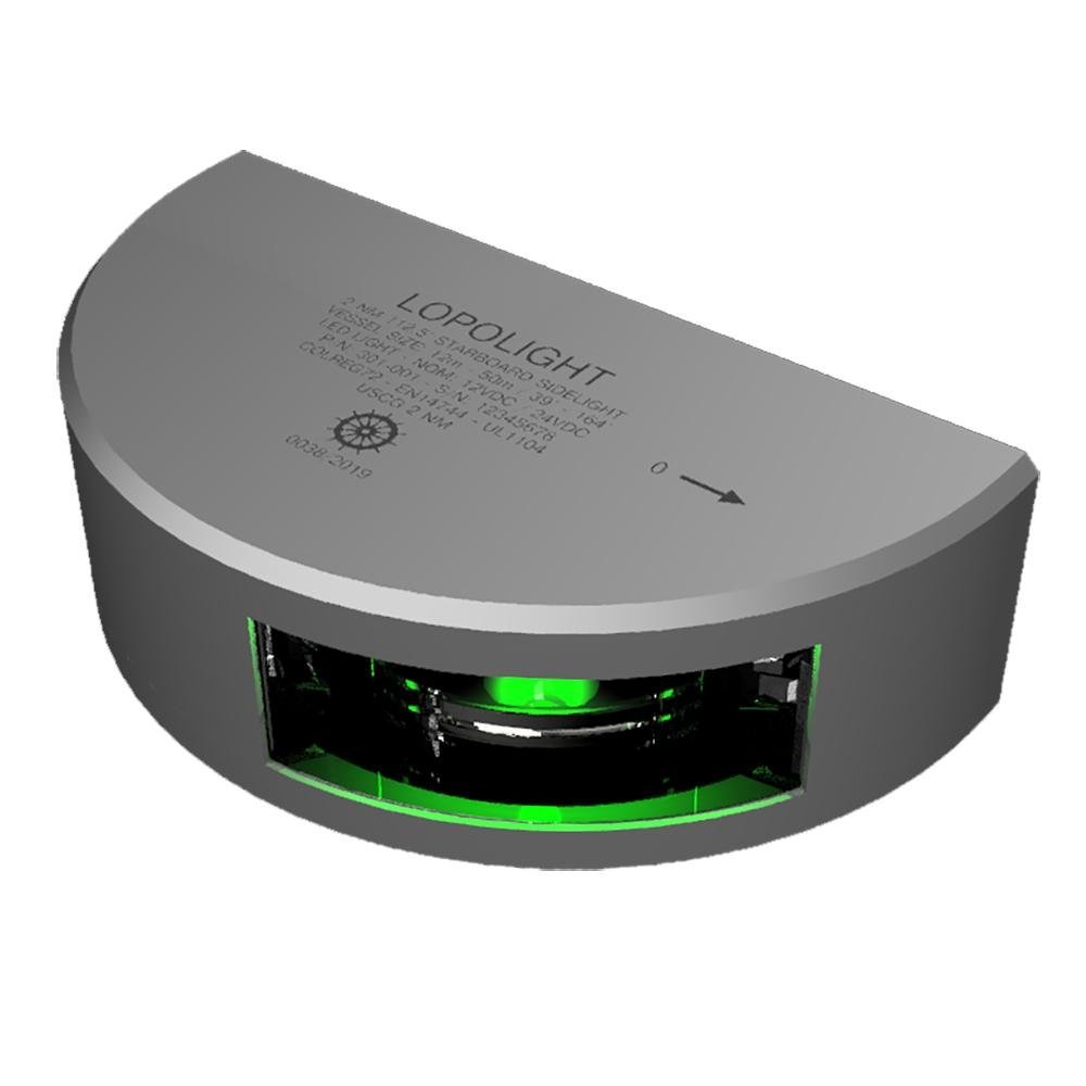 Lopolight Green Starboard Sidelight w/6M Cable - 2nm Silver Housing - Vertical Mount - 301-001-6M
