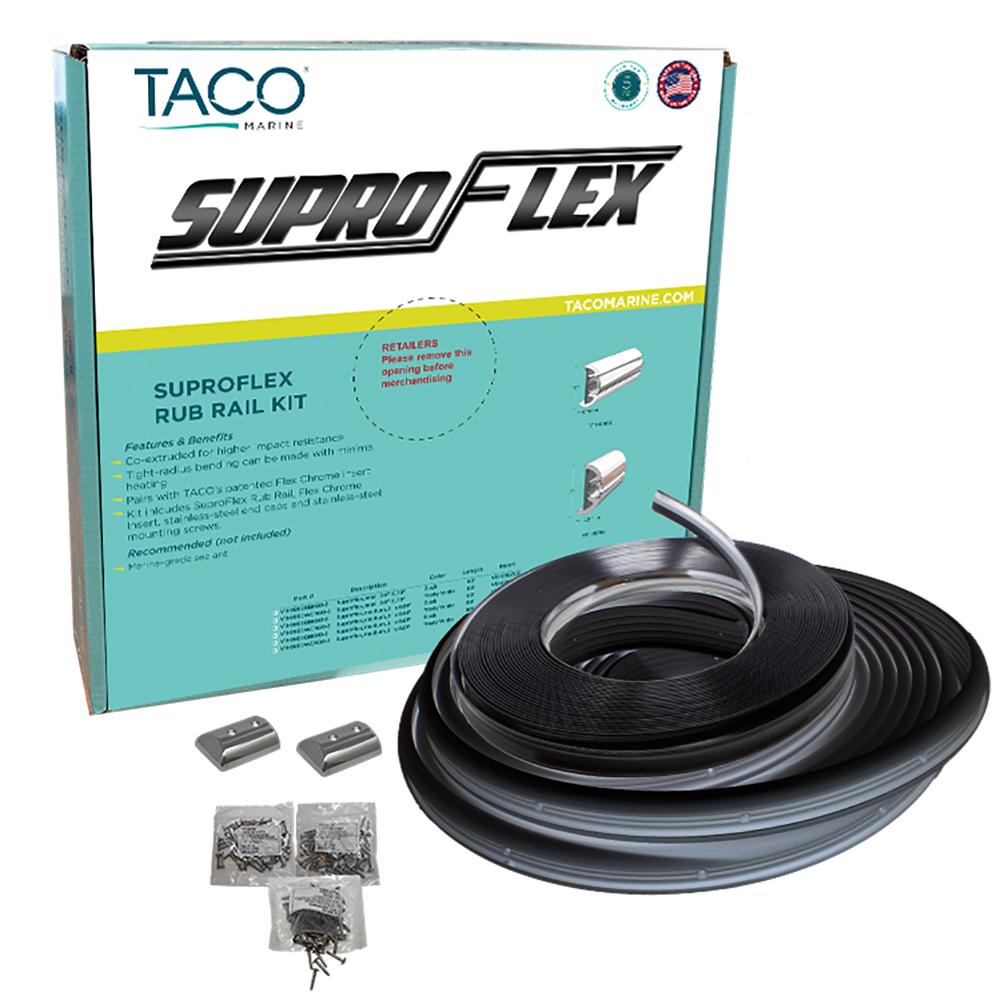 TACO SuproFlex Rub Rail Kit - Black w/Flex Chrome Insert - 1.6"H x .78"W x 60&#39;L - V11-9960BBK60-2