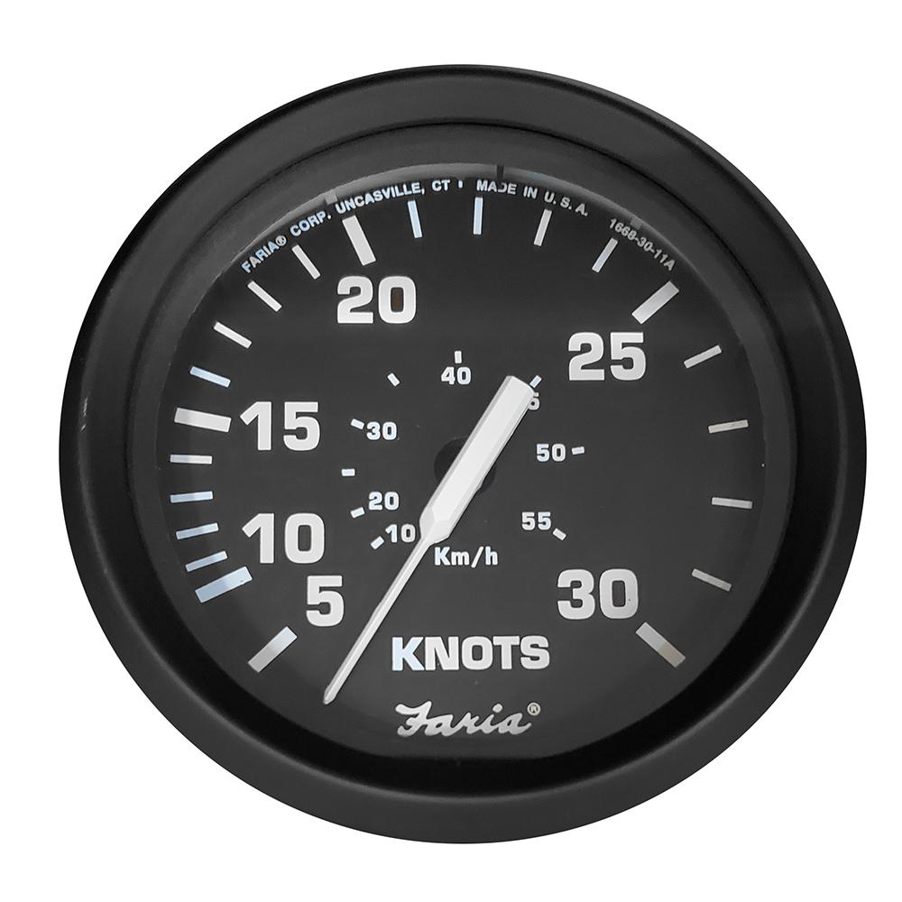 Faria Euro Black 4" Speedometer - 30 Knot (Pitot) - 32809