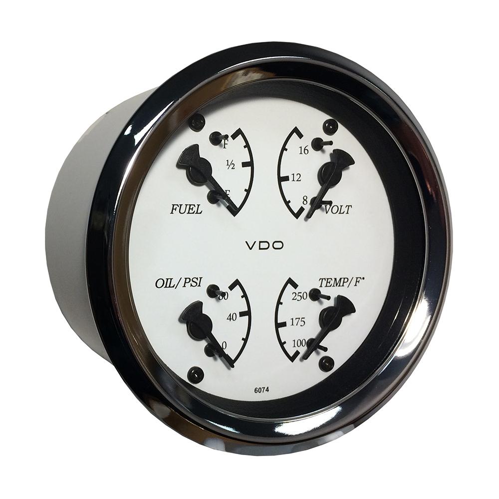 VDO Cockpit Marine 85mm (3-3/8") 4 in 1 Gauge - White Dial/Bezel - 110-15800