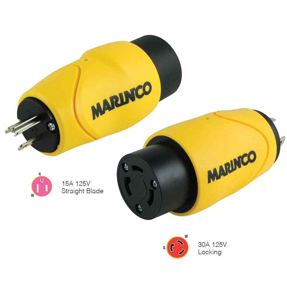 Marinco Straight Adapter 15Amp Straight Male to 30Amp Locking Female Connector - S15-30