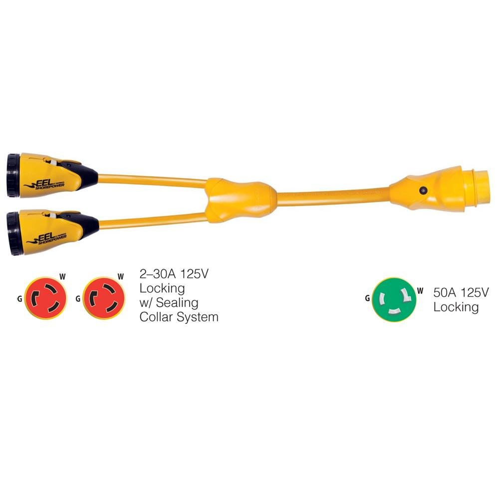 Marinco Y503-2-30 EEL (2)-30A-125V Female to (1)50A-125V Male - "Y" Adapter - Yellow - Y503-2-30