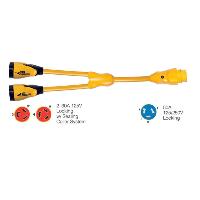 Marinco Y504-2-30 EEL (2)-30A-125V Female to (1)50A-125/250V Male "Y" Adapter - Yellow - Y504-2-30