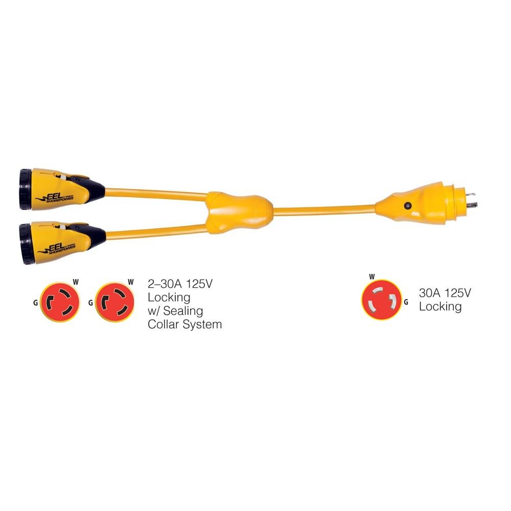 Marinco Y30-2-30 EEL (2)30A-125V Female to (1)30A-125V Male "Y" Adapter - Yellow - Y30-2-30