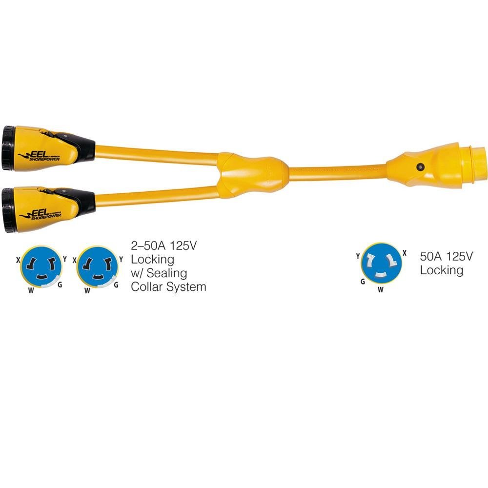 Marinco Y504-2-504 EEL (2)50A-125/250V Female to (1)50A-125/250V Male "Y" Adapter - Yellow - Y504-2-504