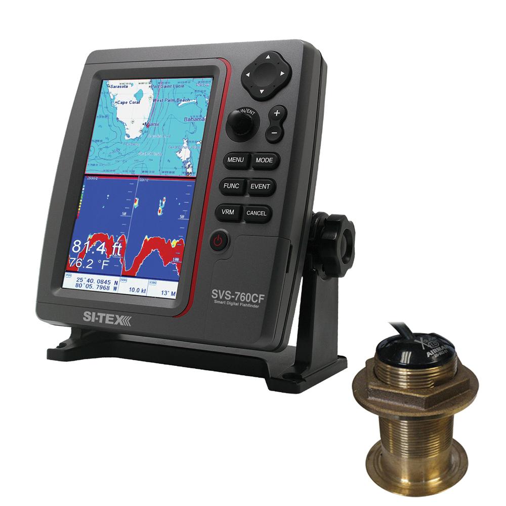 SI-TEX SVS-760CF Dual Frequency Chartplotter/Sounder w/ Navionics+ Flexible Coverage & Bronze 12 Degree Transducer - SVS-760CFB60-12