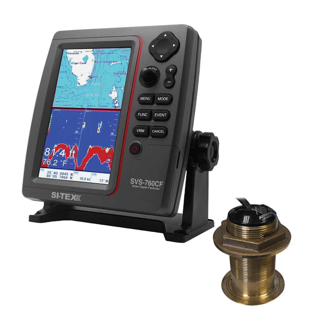 SI-TEX SVS-760CF Dual Frequency Chartplotter/Sounder w/ Navionics+ Flexible Coverage & Bronze 20 Degree Transducer - SVS-760CFB60-20