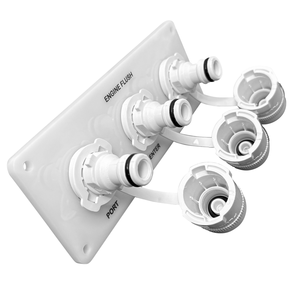 Flush Port Reroute 3/8" | Triple Outlet | Vertical | White Acrylic Plate - 1