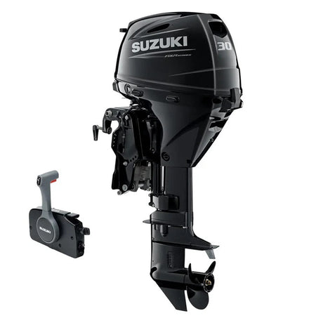 Suzuki Portable DF30ATL Outboard - 20" Shaft | Remote Mechanical Steering | Electric Start | Power Trim & Tilt | 30 HP | Nebular Black