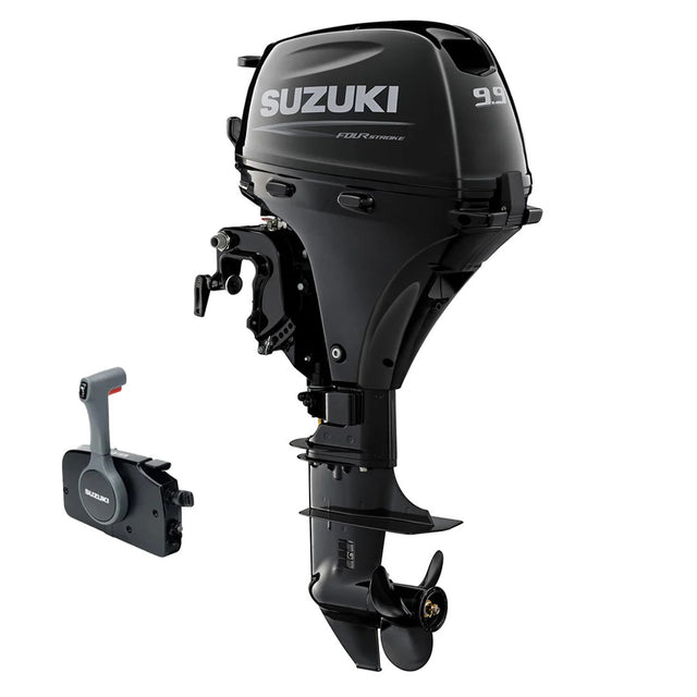 Suzuki Portable DF9.9BTL Outboard - 20" Shaft | Remote Mechanical Steering | Electric Start | Power Tilt | 9.9 HP | 120 Lbs | Nebular Black