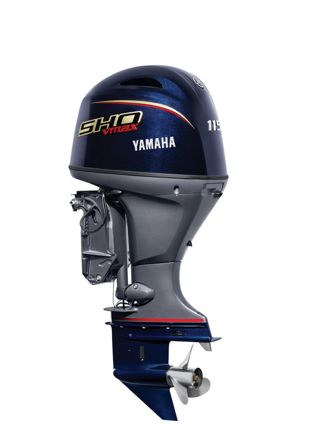 Yamaha VF115XB Outboard-25-Inch Shaft | Remote Control | Electric Start | Power Trim &amp; Tilt | SHO(Black) | V MAX SHO Series