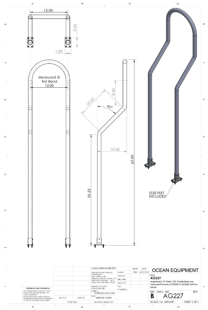 NavPod - 12" Wide AngleGuard - Single Bend - 1.25" Diameter - AG218