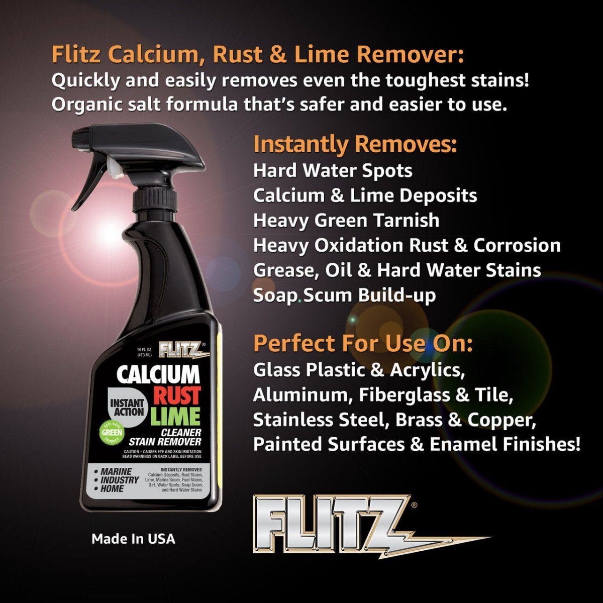 Flitz - Instant Calcium, Rust & Lime Remover - 16 oz. Spray Bottle - CR 01606