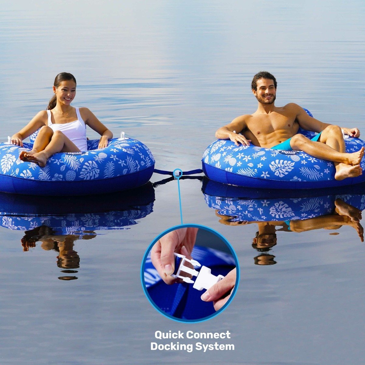 Aqua Leisure Supreme Lake Tube Hibiscus Pineapple Royal Blue w/Docking Attachment - APL20458