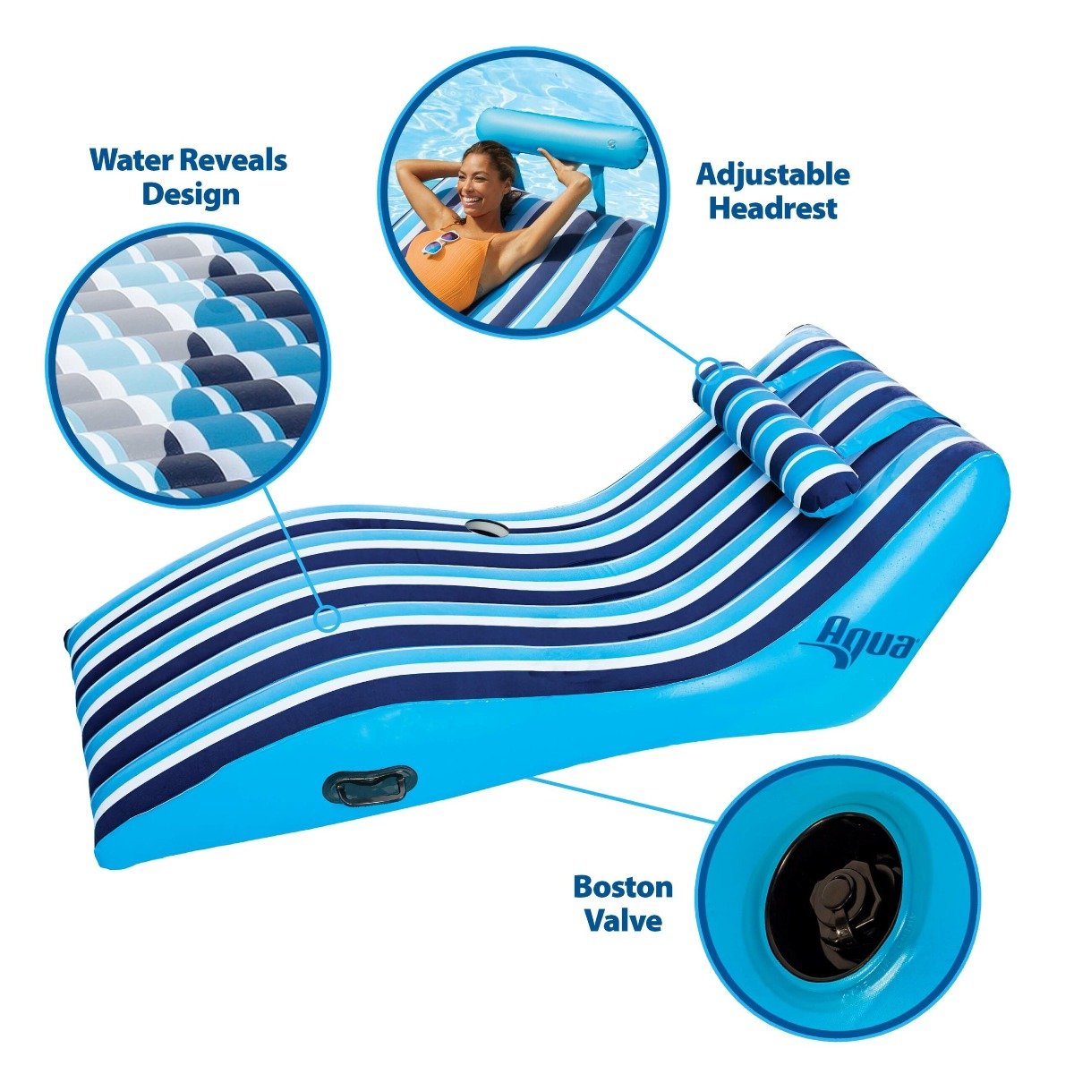 Aqua Leisure Ultra Cushioned Comfort Lounge Hawaiian Wave Print w/Adjustable Pillow - APL17014S2