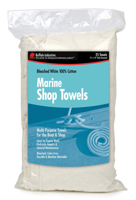 Buffalo Industries - Buffalo Bleached White Shop Towels - 13"3 x 14"3 - (25 Per Bag) - 62031