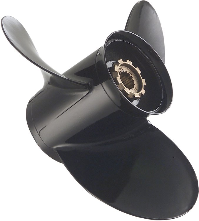 Mercury - Black Max Aluminum Propeller - 3-Blade - 6 - 15 HP TwoStroke (all years), 9.9 HP FourStroke (2004 and older), 15 HP FourStroke (2007 and older) - 9 Dia. - 10.5 Pitch - 48-828158A12