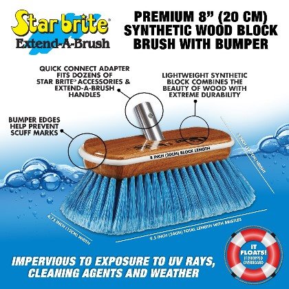 Starbrite - Premium Wash Brush - Synthetic Wood Block w/Bumper - Blue - Medium - 8" - 40171