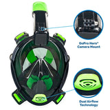 Aqua Leisure Frontier Full-Face Snorkeling Mask - Adult Sizing - Eye to Chin > 4.5" - Green/Black - DPM17478LS2