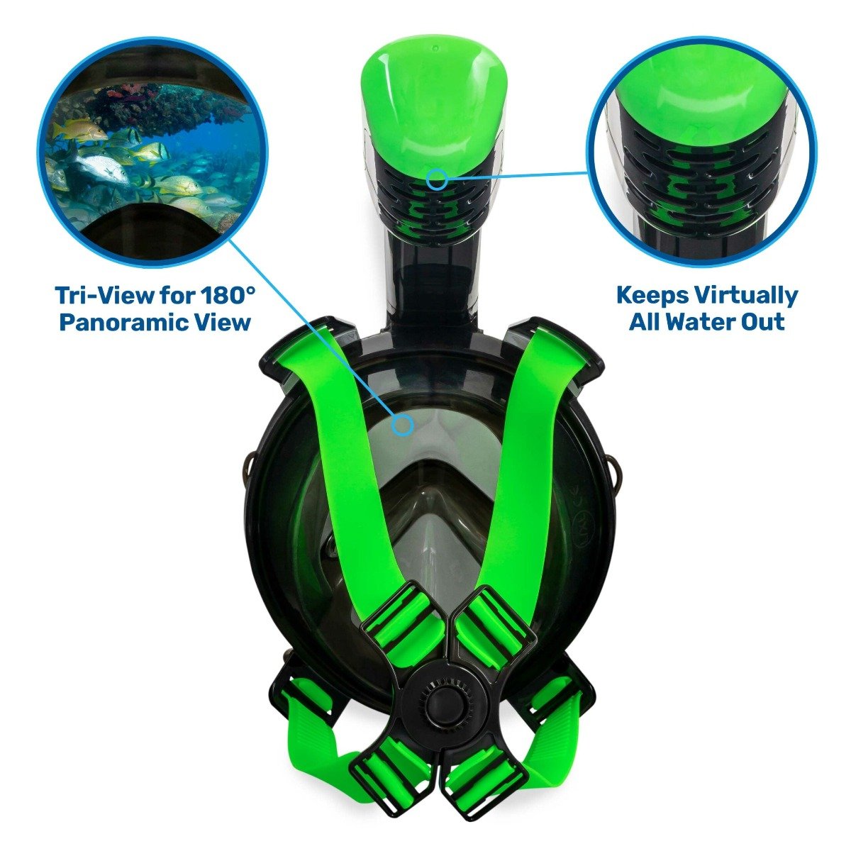 Aqua Leisure Frontier Full-Face Snorkeling Mask - Adult Sizing - Eye to Chin > 4.5" - Green/Black - DPM17478LS2