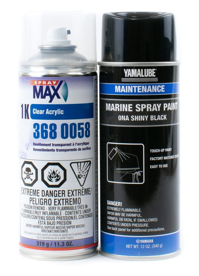 Yamaha Marine Outboard Engine Cowling Spray Paint & Enamel Based Clear Coat - NA - Shiny Black - 3680058 - 12 oz. Can of Each