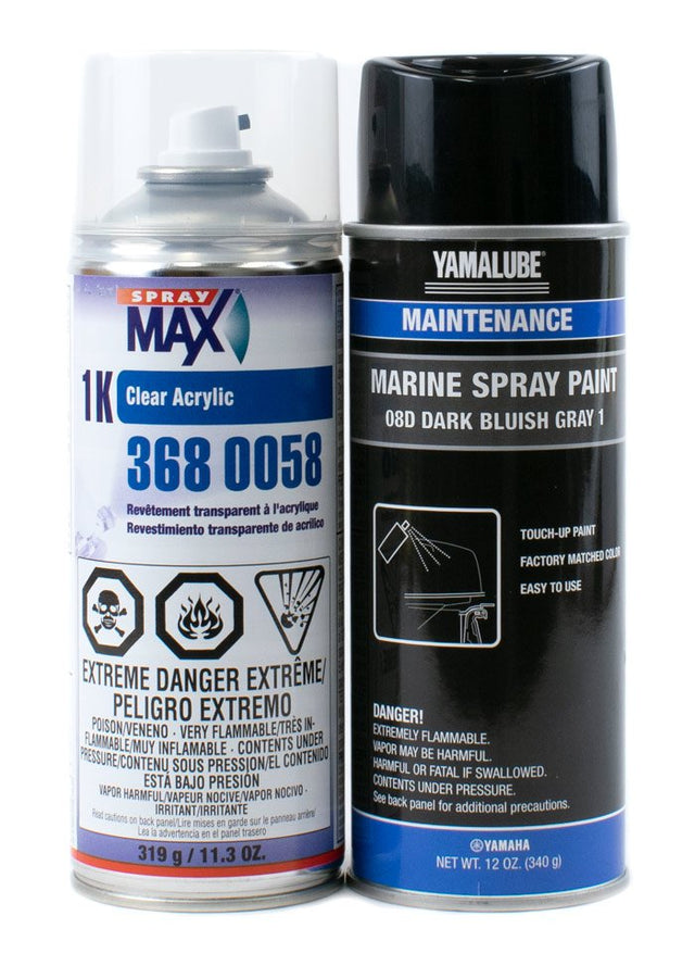 Yamaha Marine Outboard Engine Cowling Spray Paint - 8D - Dark Blue Gray & Enamel Based Clear Coat - 3680058 - 12oz Can of Each