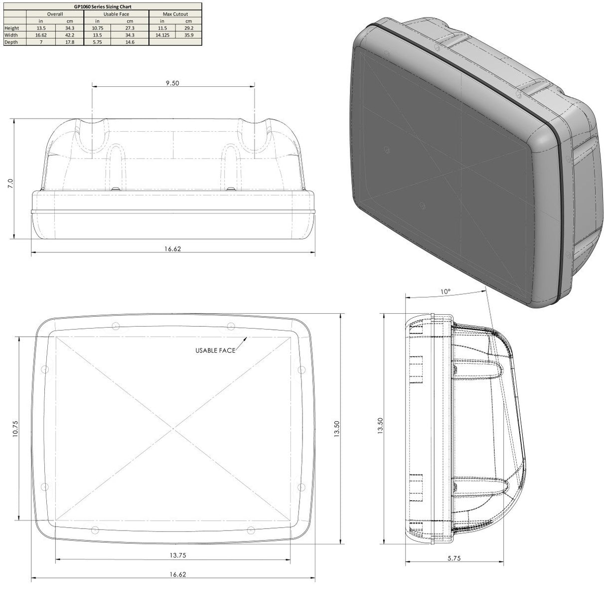 NavPod - SailPod Precut for Raymarine C120, E120 & Simrad NSE12 for 9.5" Guard - GP1061