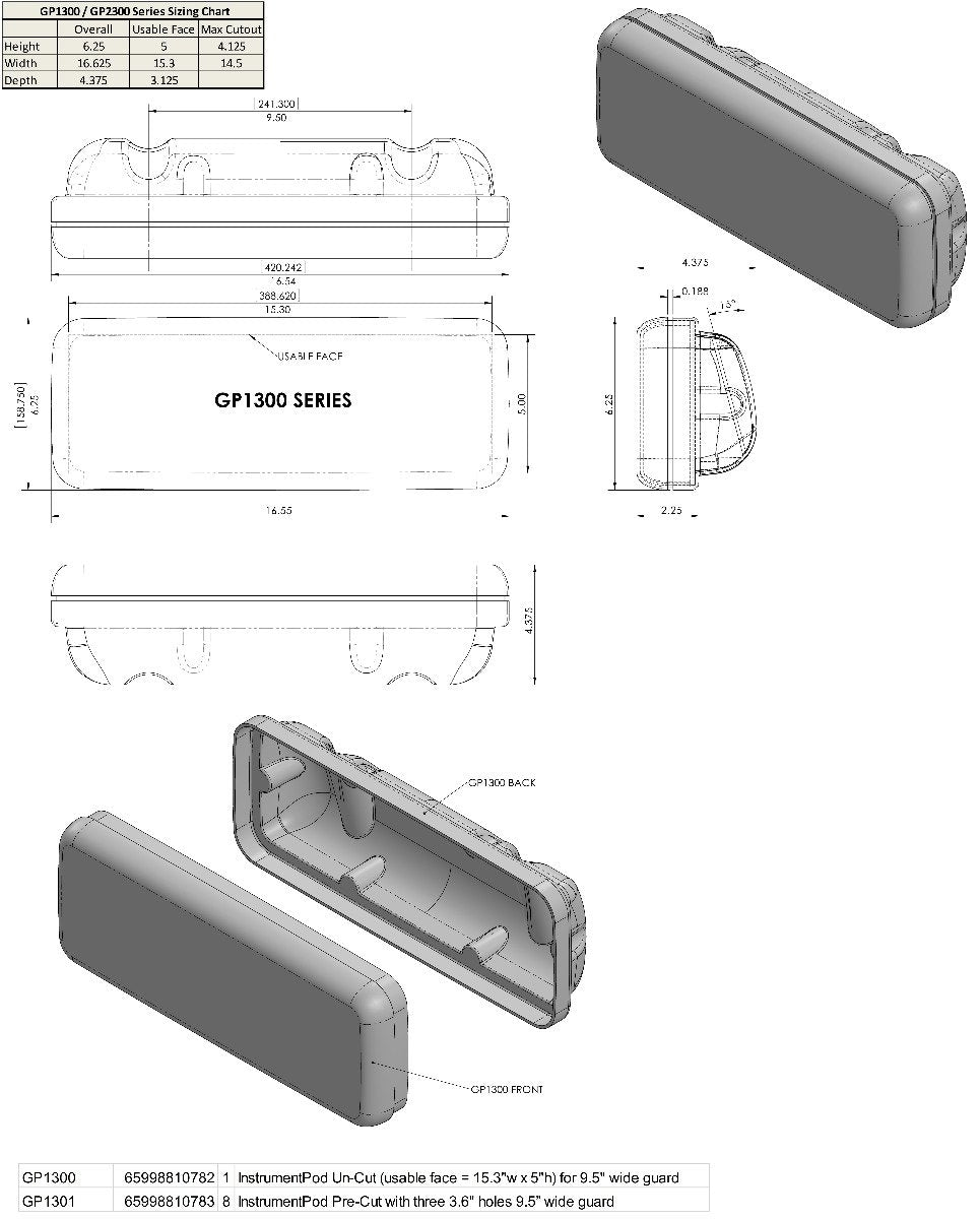 NavPod - InstrumentPod Uncut f/3 Instruments f/9.5" Guard - GP1300