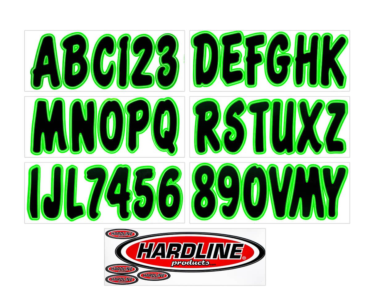 Hardline Products - 3" Boat Lettering Registration Kit - Series 200 - Black/Kiwi Green - BLKKI200