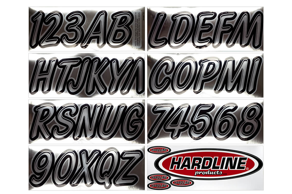 Hardline Products - 3" Boat Lettering Registration Kit - Series 400 - Chrome/Black - CHBKG400