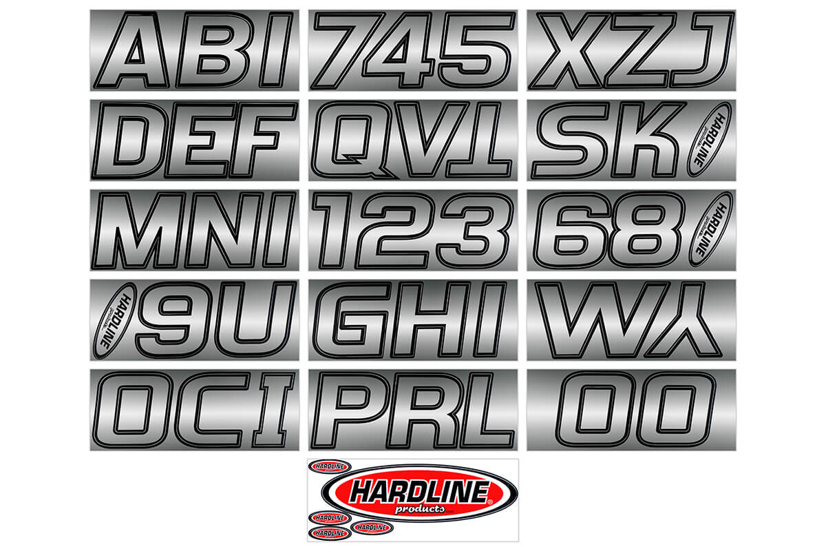 Hardline Products - 3" Boat Lettering Registration Kit - Series 700 - Chrome/Black - CHBLK700