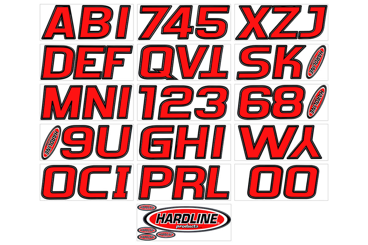 Hardline Products - 3" Boat Lettering Registration Kit - Series 700 - Red/Black - REBLK700