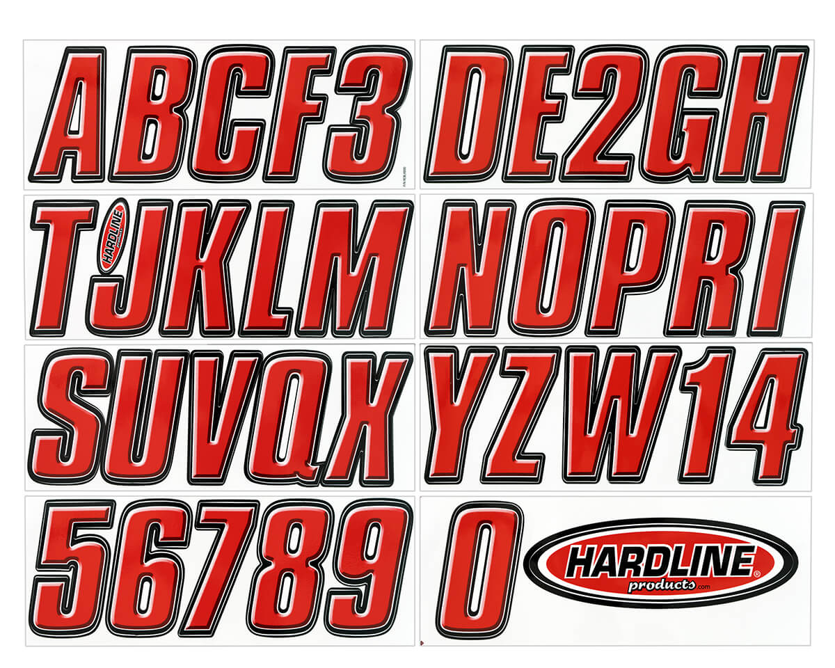 Hardline Products - 3" Boat Lettering Registration Kit - Series800 - Red/Black - REBLK800