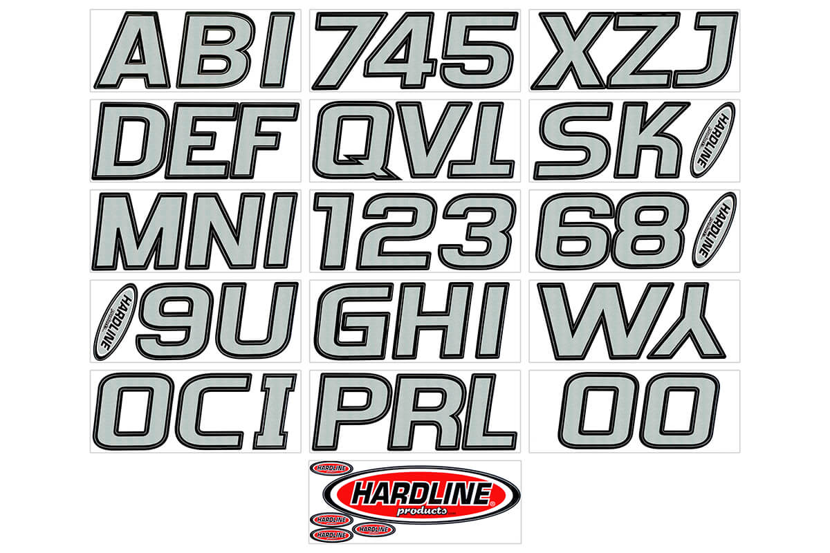 Hardline Products - 3" Boat Lettering Registration Kit - Series 700 - Silver/Black - SIBLK700