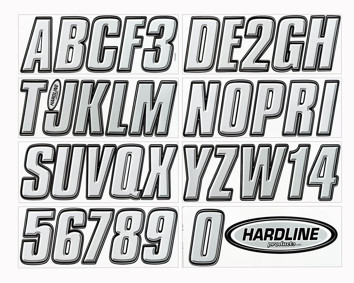 Hardline Products - 3" Boat Lettering Registration Kit - Series800 - Silver/Black - SIBLK800