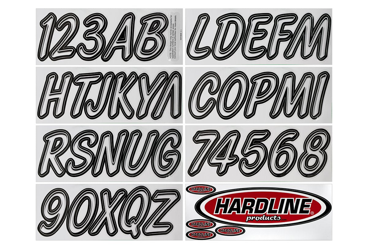 Hardline Products - 3" Boat Lettering Registration Kit - Series 400 - White/Black - WHBKG400